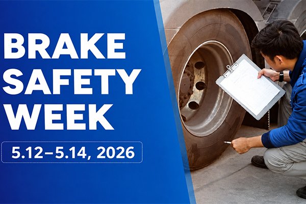 CVSA International Roadcheck 2026 heavy-duty truck brake inspection showing commercial vehicle wheel and brake safety checks during roadside enforcement inspections.