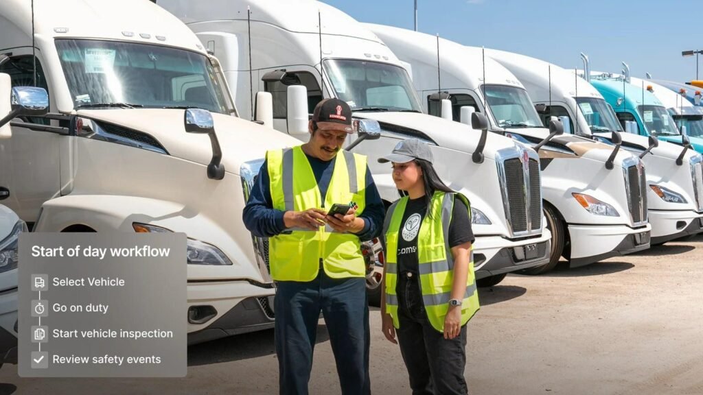Heavy-duty Freightliner Cascadia and Volvo VNL fleet trucks operating on mountainous roads with accelerated brake pad wear, thermal cracking, and telematics-based fleet brake monitoring analysis.