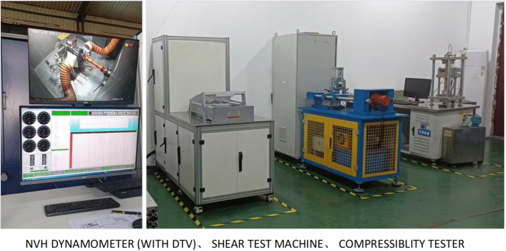 Brake pad NVH dynamometer, shear test machine and compressibility tester for SAE J2521 validation
