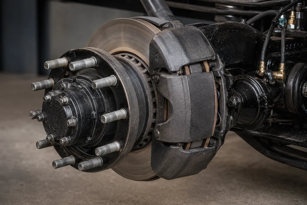 Disc brake operating principle showing caliper, brake pads and rotor