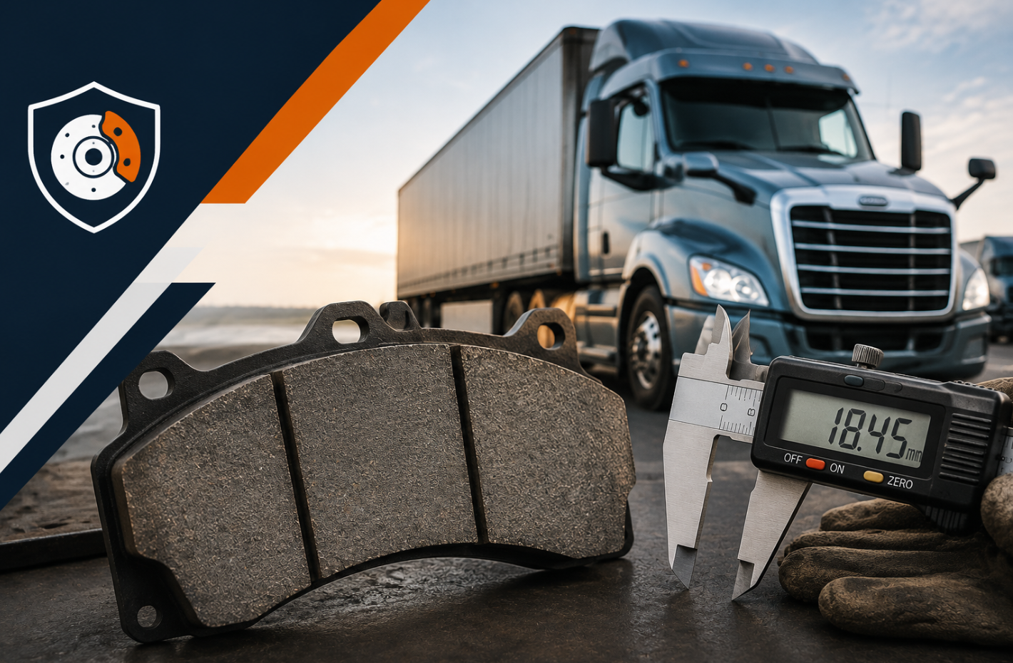 Commercial truck brake pad thickness inspection with a digital caliper