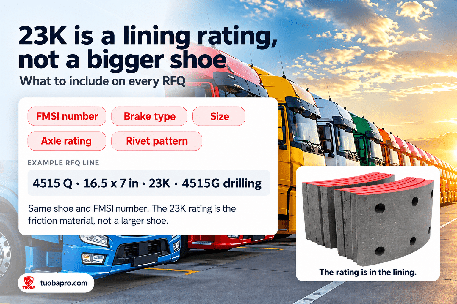 20K vs 23K brake lining rating with RFQ checklist for heavy-duty brake shoes