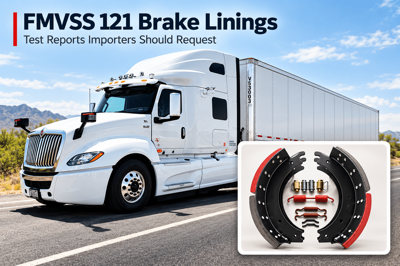 Heavy-duty air-brake truck with drum brake shoes and replacement brake linings