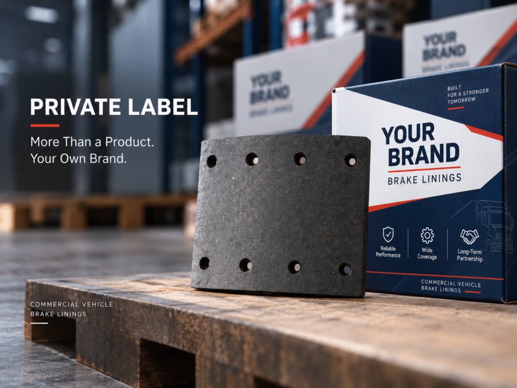 Private label commercial vehicle brake linings with custom packaging